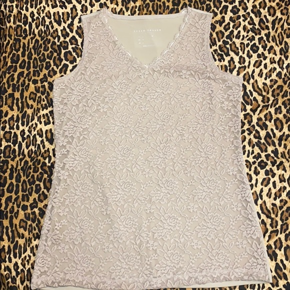 SUSAN GRAVER NWOT TAN LACE SLEEVELESS TOP XS - Picture 1 of 8